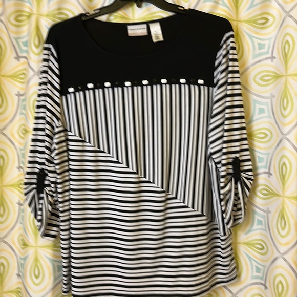 2x black white Alfred Dunner top 3/4 sleeves to gather or not - Picture 1 of 4